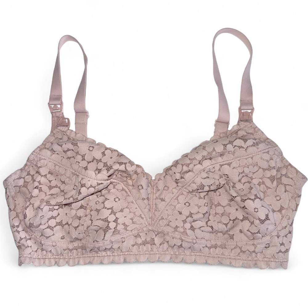 Momanda Lace Nursing Bra 34D Wireless Maternity Breastfeeding Bra Baby Pink